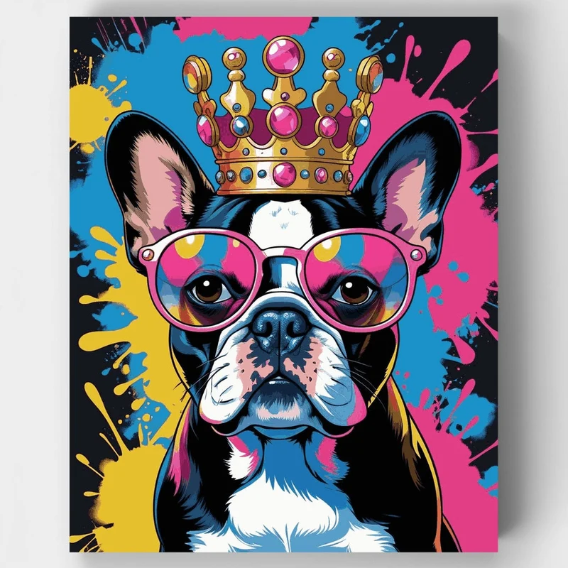 French Bulldog Royalty with Crown and Sunglasses - Paint by Numbers Kit