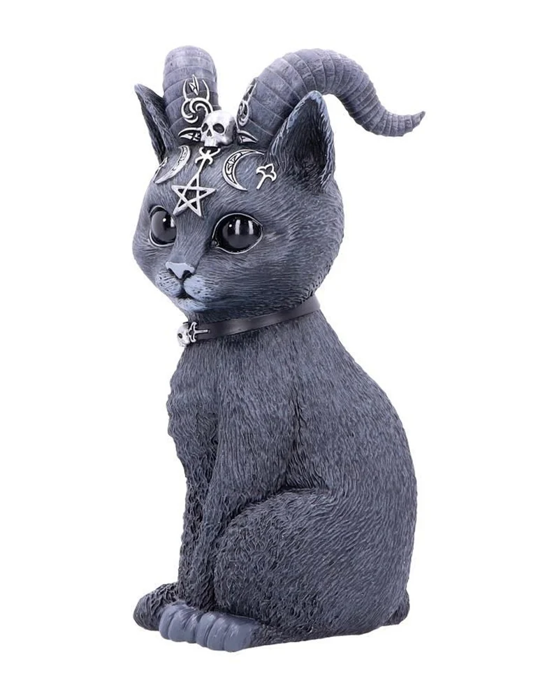 Okkulte Katzenfigur mit Ziegenhörner 26,5cm