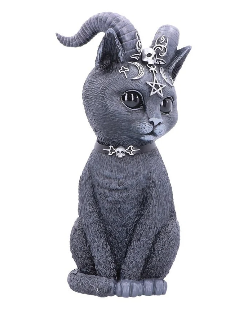Okkulte Katzenfigur mit Ziegenhörner 26,5cm
