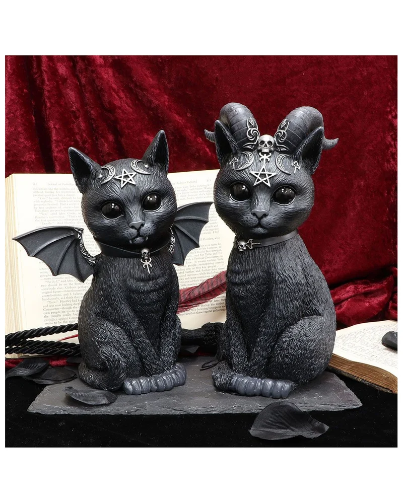 Okkulte Katzenfigur mit Ziegenhörner 26,5cm