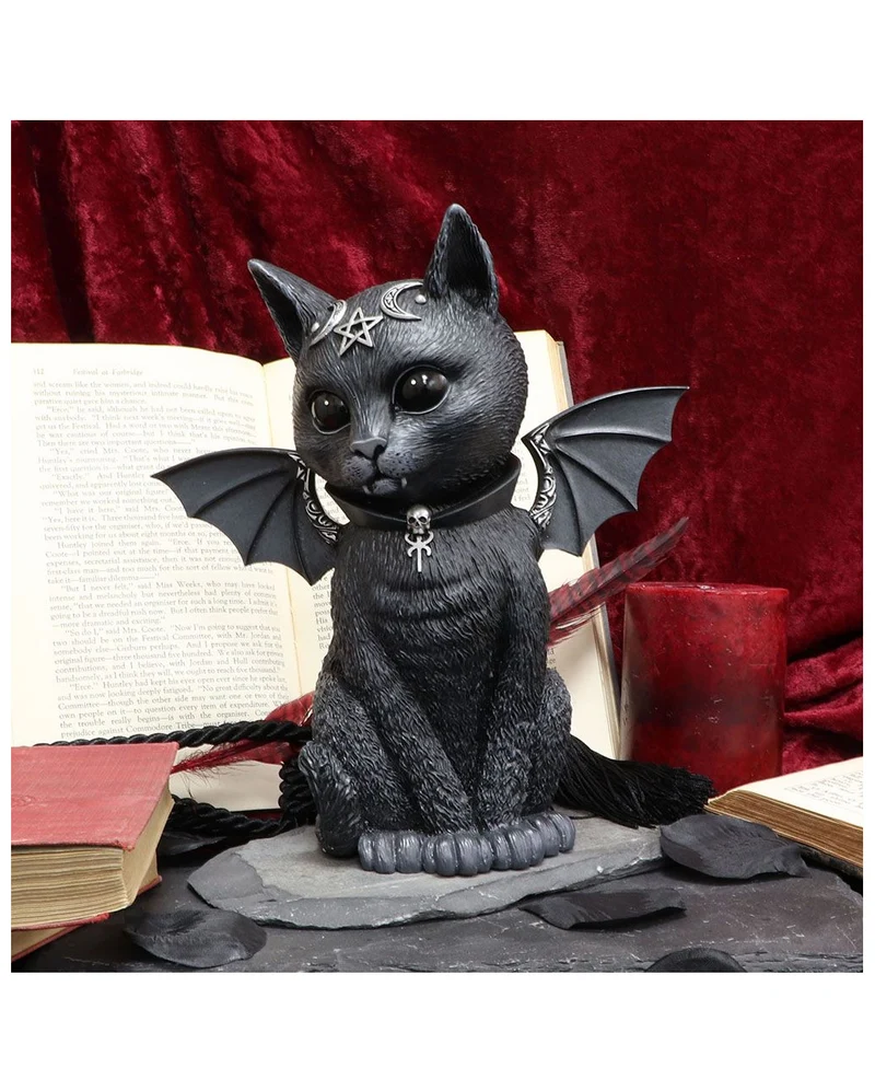 Okkulte Katzenfigur mit Fledermaus Flügel 24cm