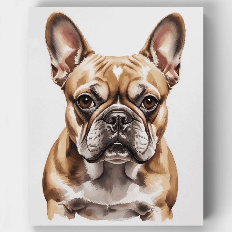 Fawn French Bulldog Watercolor Portrait - Paint by Numbers Kit