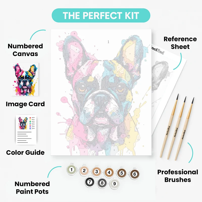 Vibrant Watercolor French Bulldog Portrait - Paint by Numbers Kit