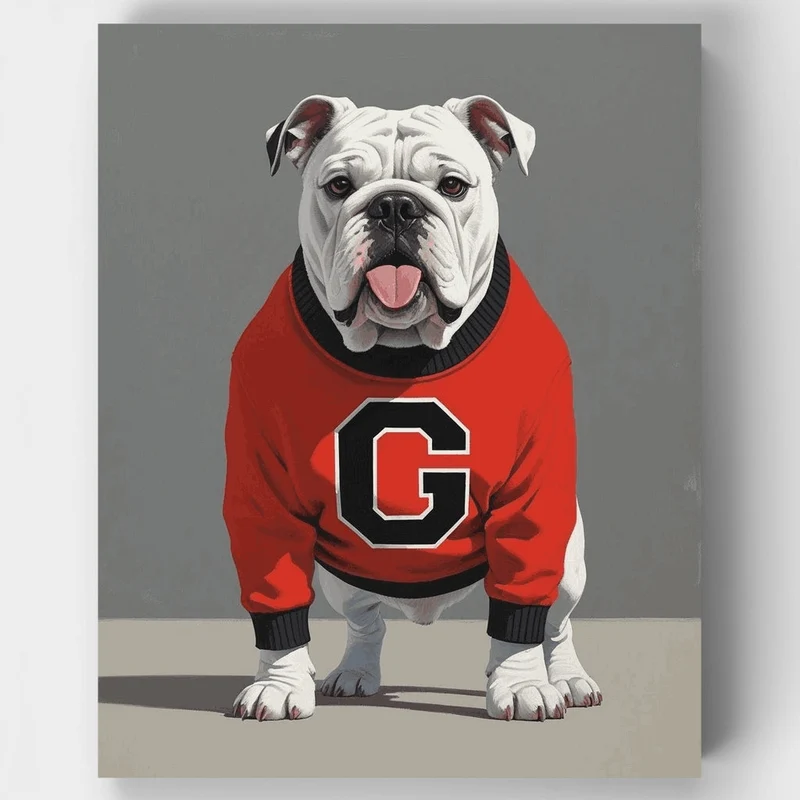 Bulldog in Red Varsity Sweater - Paint by Numbers Kit
