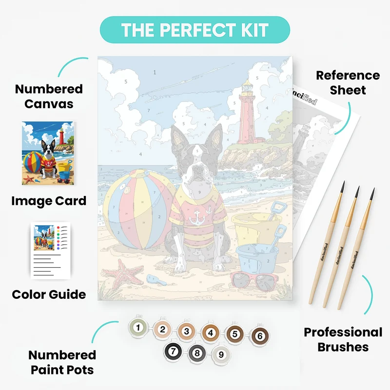 Boston Terrier Beach Day - Paint by Numbers Kit