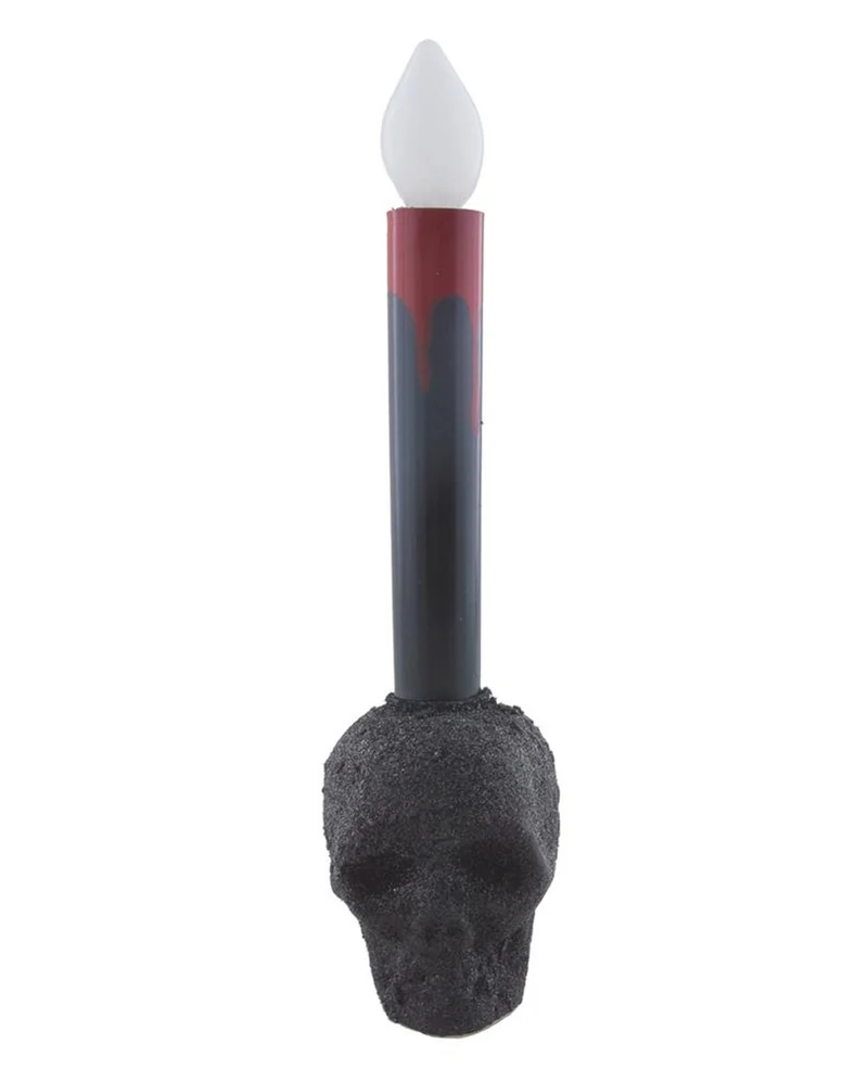 Schwarze Totenschädel Kerze mit Licht 24cm