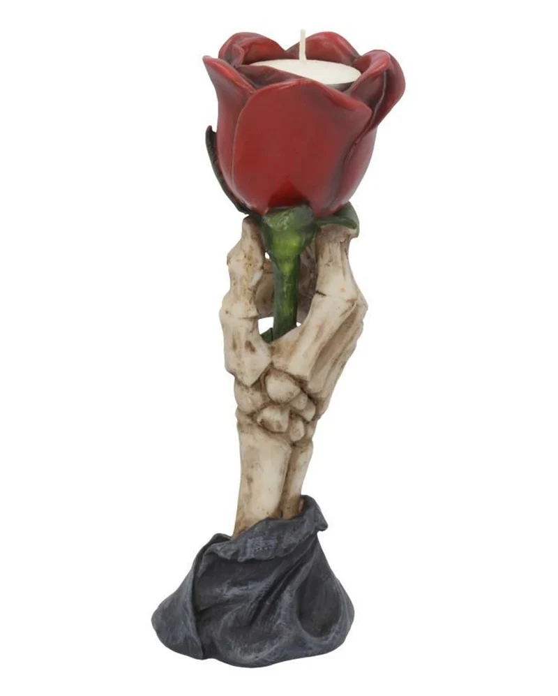 Skeletthand mit Rose Teelichthalter