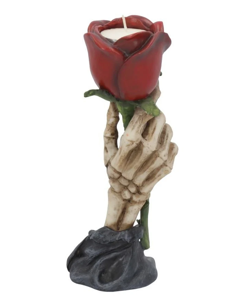 Skeletthand mit Rose Teelichthalter