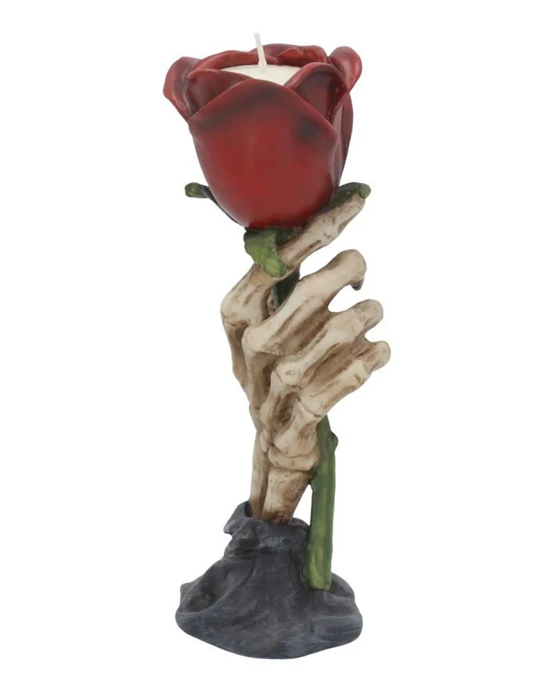Skeletthand mit Rose Teelichthalter