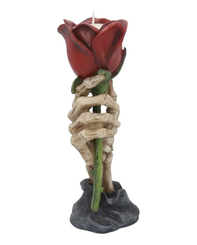 Skeletthand mit Rose Teelichthalter