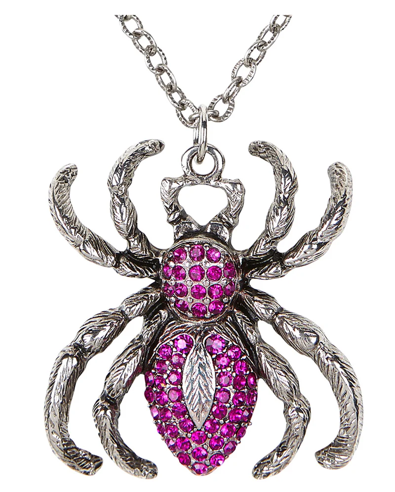 Gothic Halskette mit lila Strass Spinne