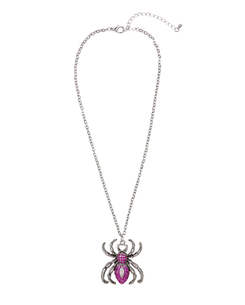 Gothic Halskette mit lila Strass Spinne