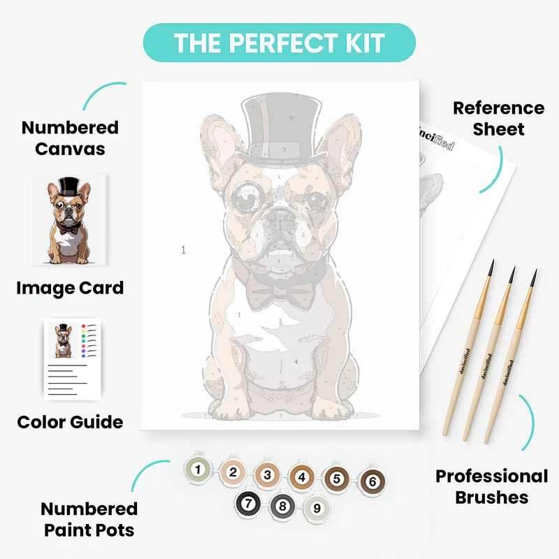 Dapper French Bulldog with Top Hat - Paint by Numbers Kit