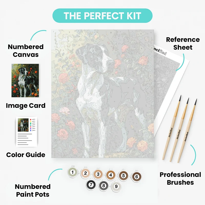 Great Dane in Garden with Orange Flowers - Paint by Numbers Kit