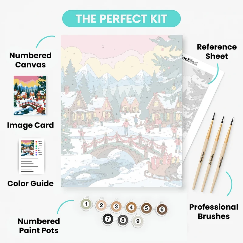 Charming Christmas Village Scene - Paint by Numbers Kit
