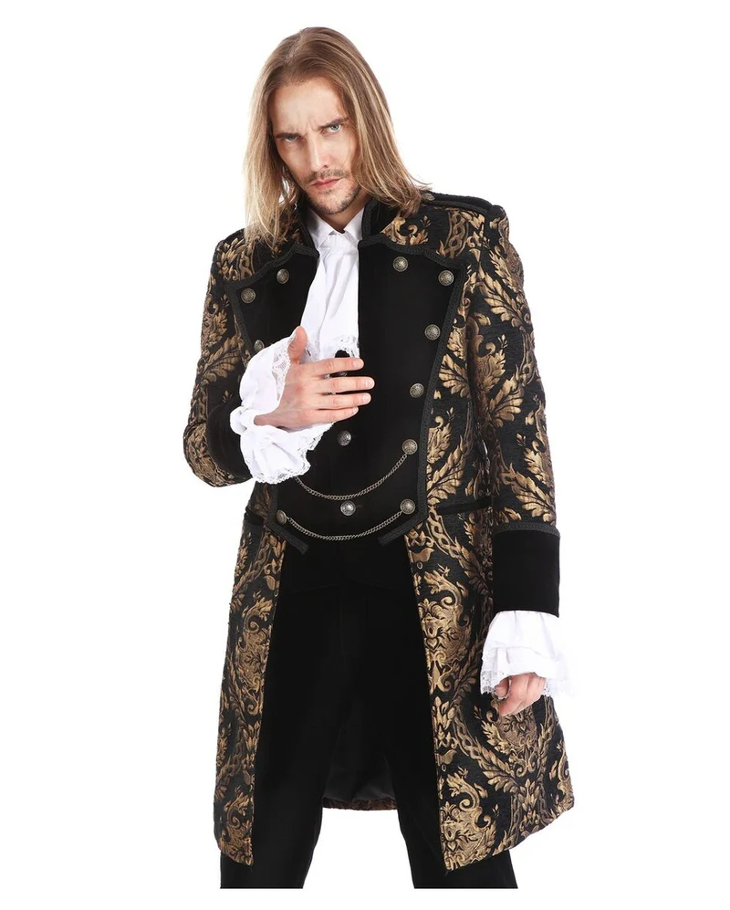 Gothic Aristokrat Herren Mantel Gold Schwarz
