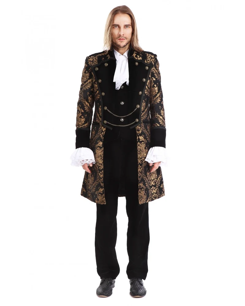 Gothic Aristokrat Herren Mantel Gold Schwarz