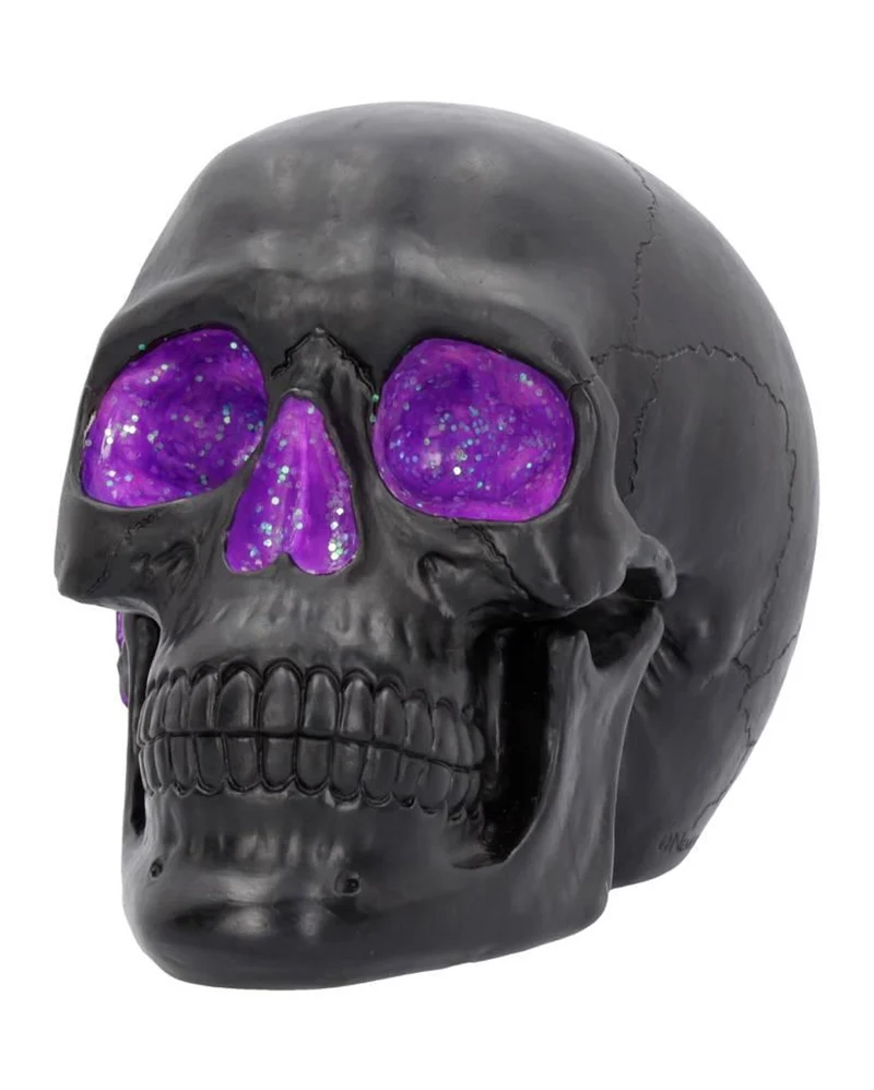 Geode Totenkopf mit Violettem Gothic Glitzer