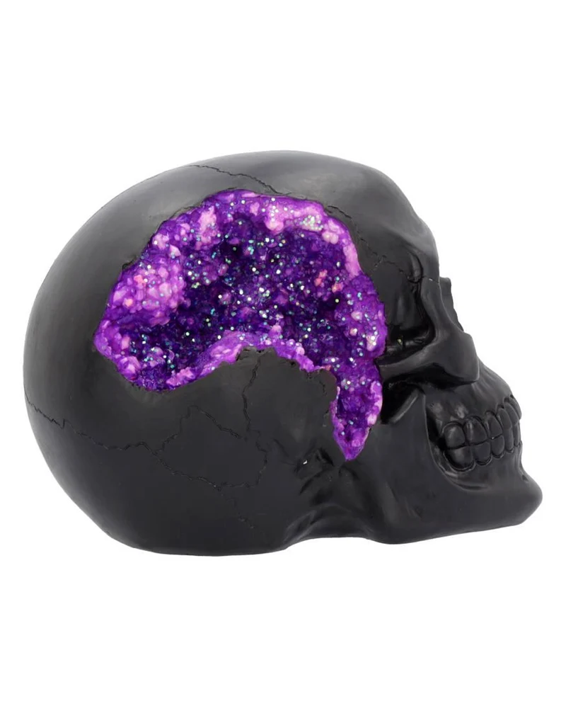 Geode Totenkopf mit Violettem Gothic Glitzer