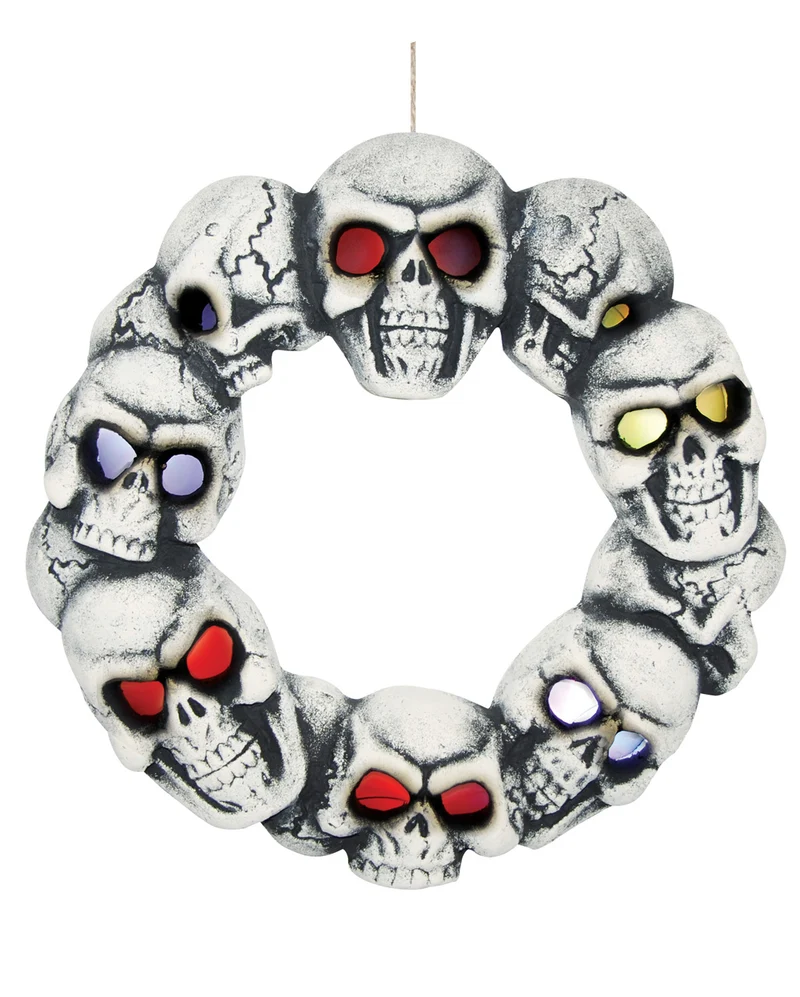Halloween Totenschädel Türkranz mit LED Augen