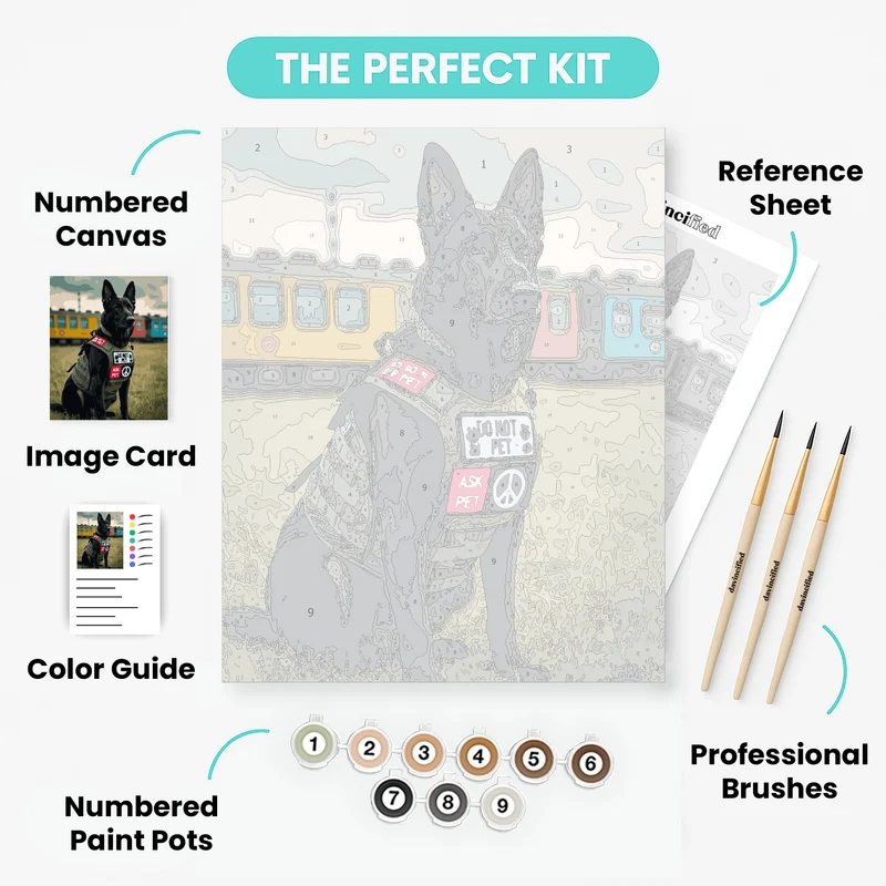 German Shepherd Service Dog with Colorful Train - Paint by Numbers Kit