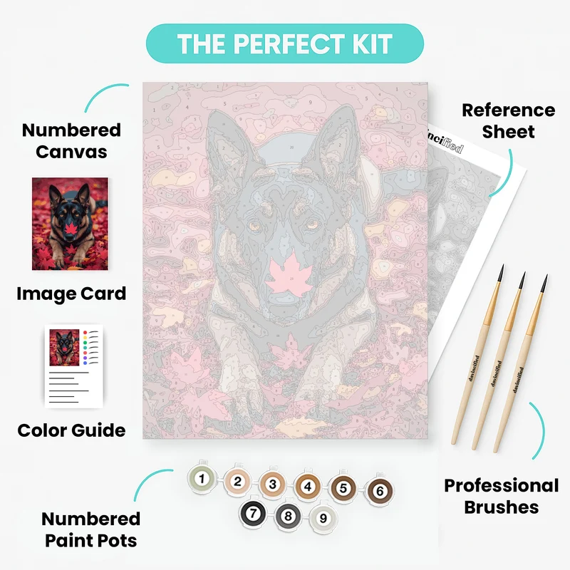 German Shepherd with Autumn Leaves - Paint by Numbers Kit