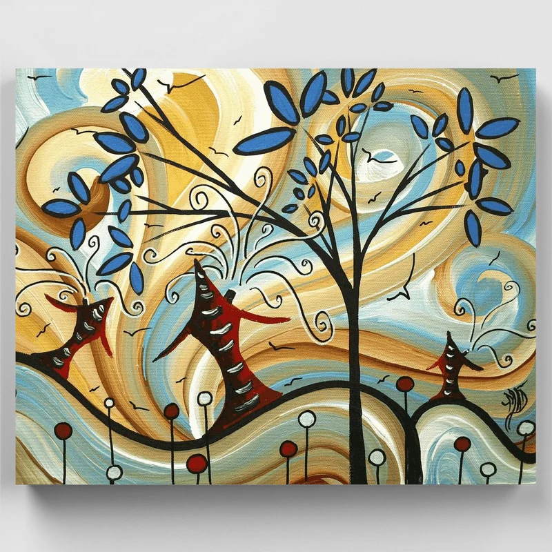 "Freshly Bloomed Abstract Landscape Tree Funky Houses Painting" Paint by Numbers Kit
