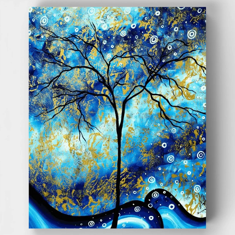 "Winter is Coming Abstract Blue Tree Landscape Painting" Paint by Numbers Kit
