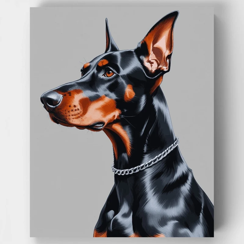 Sleek Doberman with Chain Collar - Paint by Numbers Kit