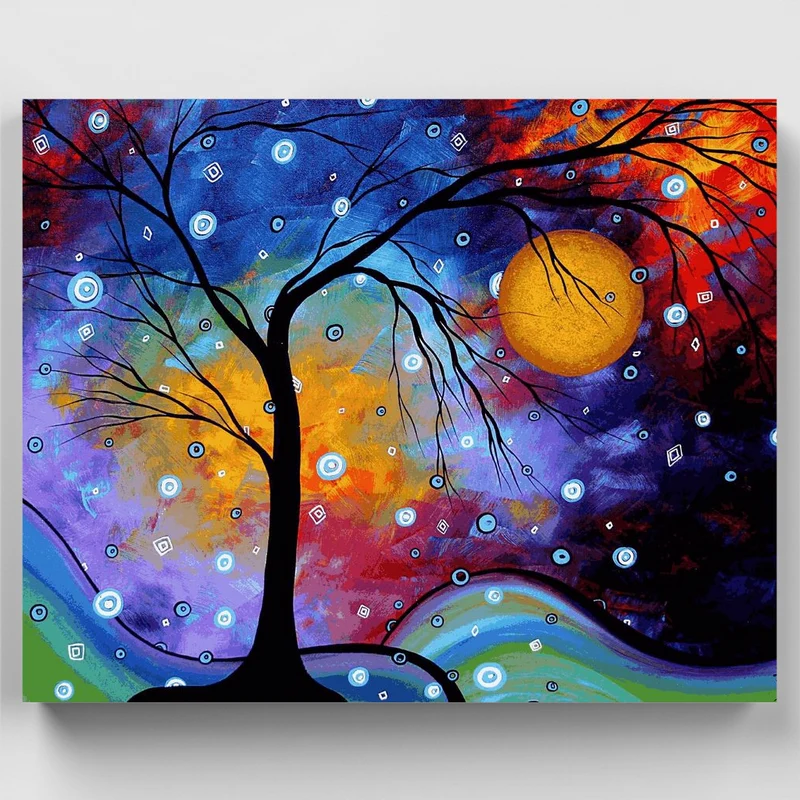 "Winter Sparkle Abstract Landscape Tree Painting" Paint by Numbers Kit