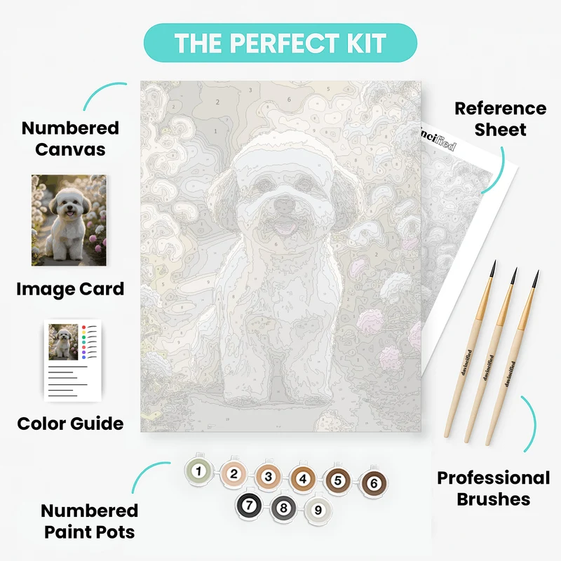 Bichon Frise in Garden - Paint by Numbers Kit