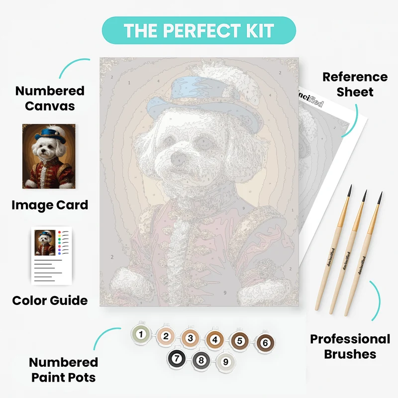 Noble Bichon Frise in Renaissance Attire - Paint by Numbers Kit
