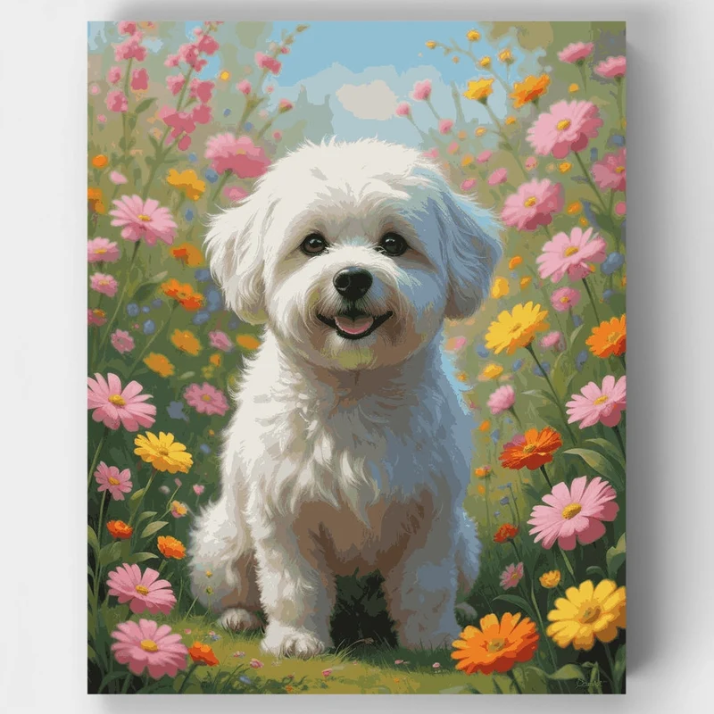 Bichon Frise in Wildflower Meadow - Paint by Numbers Kit