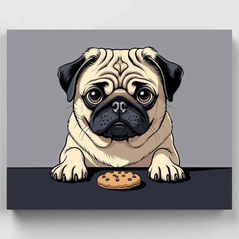 Adorable Pug with Cookie - Paint by Numbers Kit
