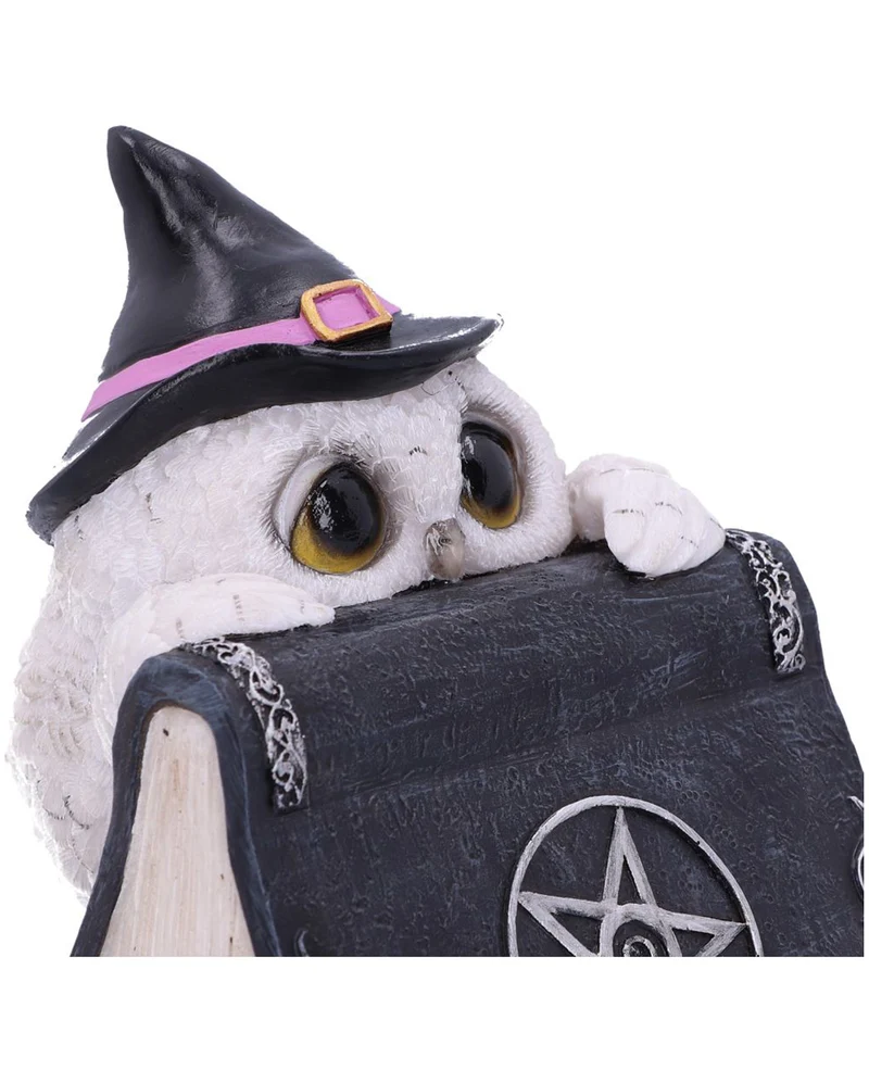 Weiße Eule mit Zauberbuch & Pentagramm 15cm
