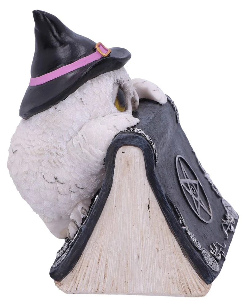 Weiße Eule mit Zauberbuch & Pentagramm 15cm