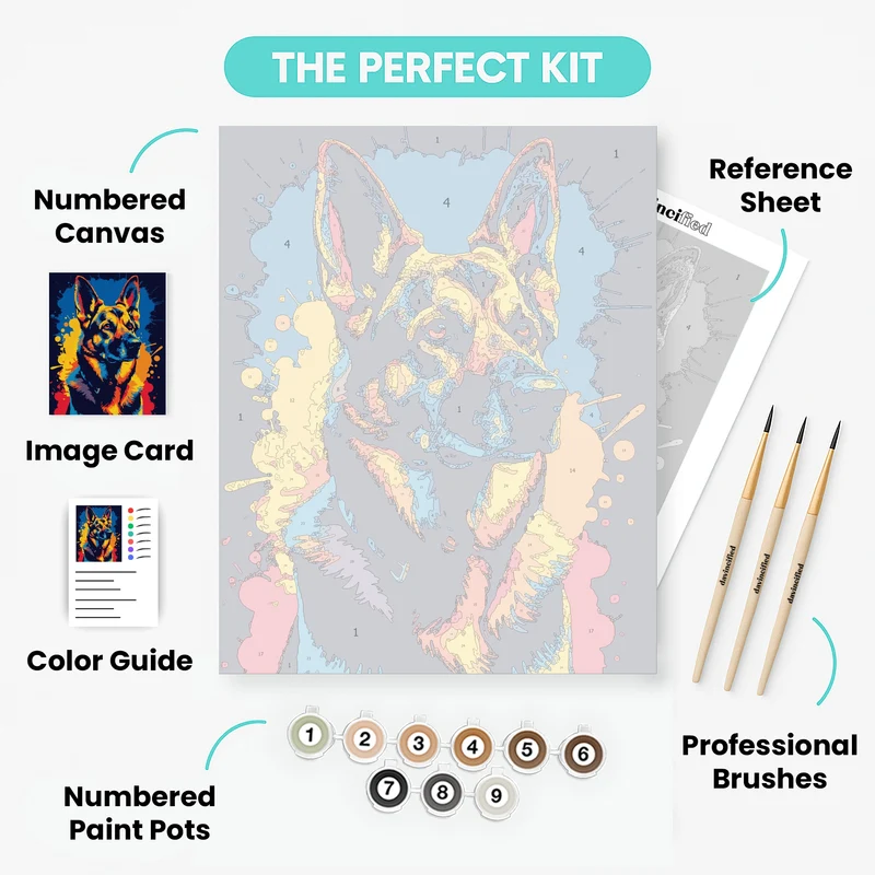 Vibrant German Shepherd Pop Art - Paint by Numbers Kit