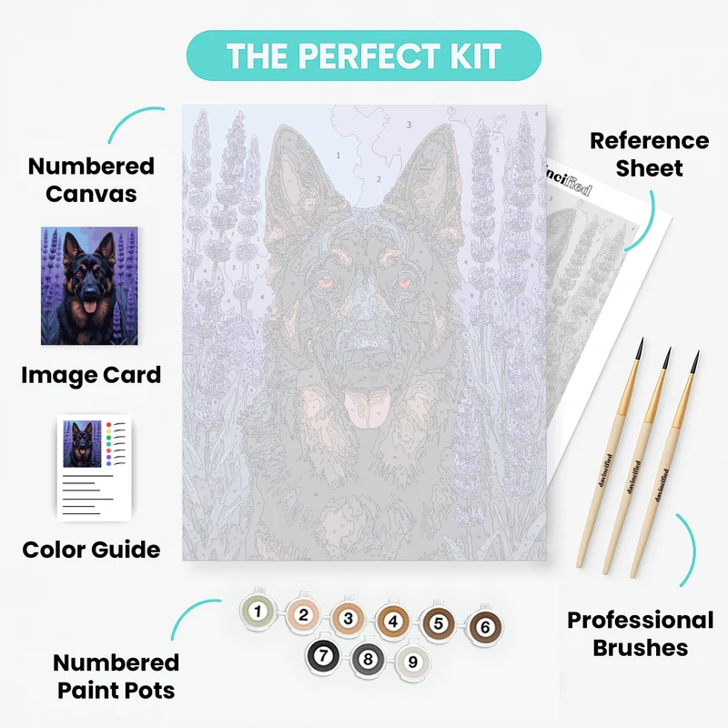Majestic German Shepherd in Lavender Field - Paint by Numbers Kit