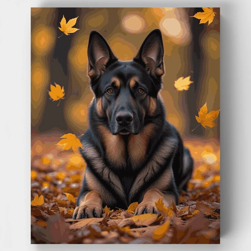 German Shepherd in Autumn Leaves - Paint by Numbers Kit