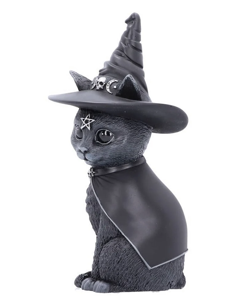 Mystische Katzenfigur mit Hexenhut 30cm