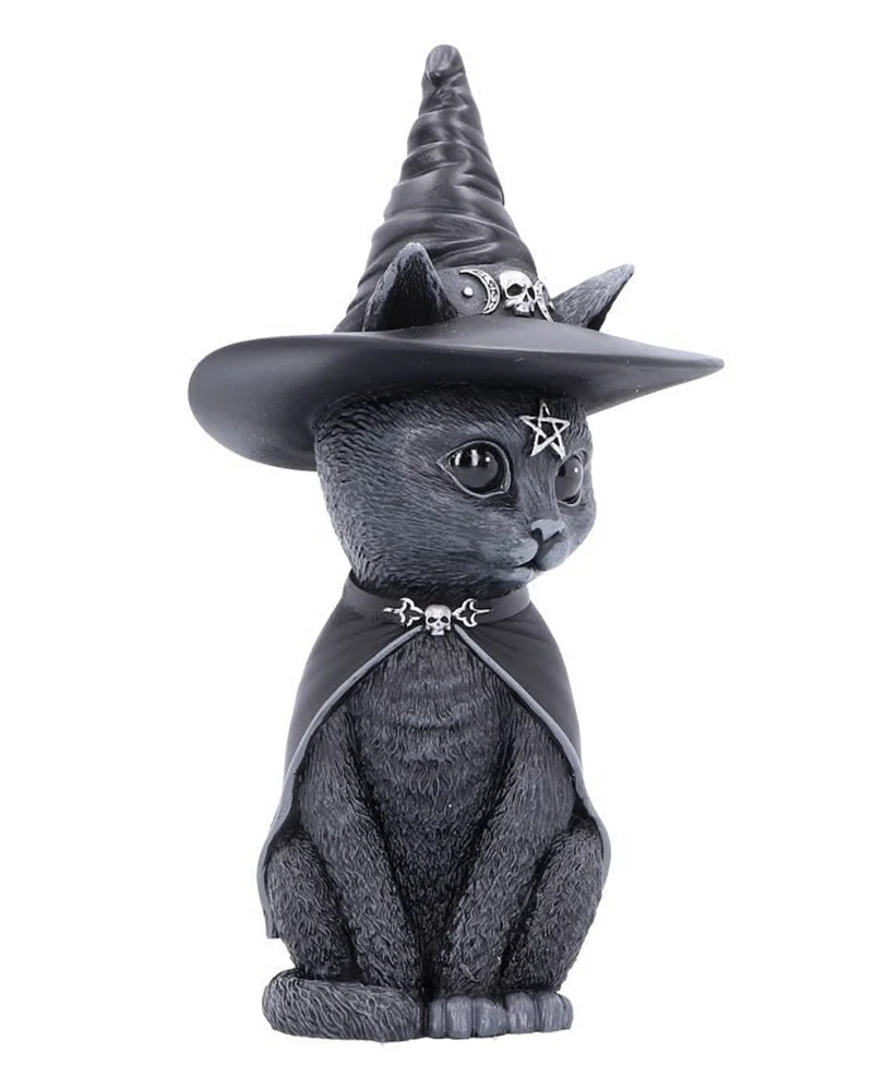 Mystische Katzenfigur mit Hexenhut 30cm