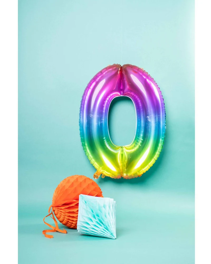 Folienballon Zahl 0 Regenbogen