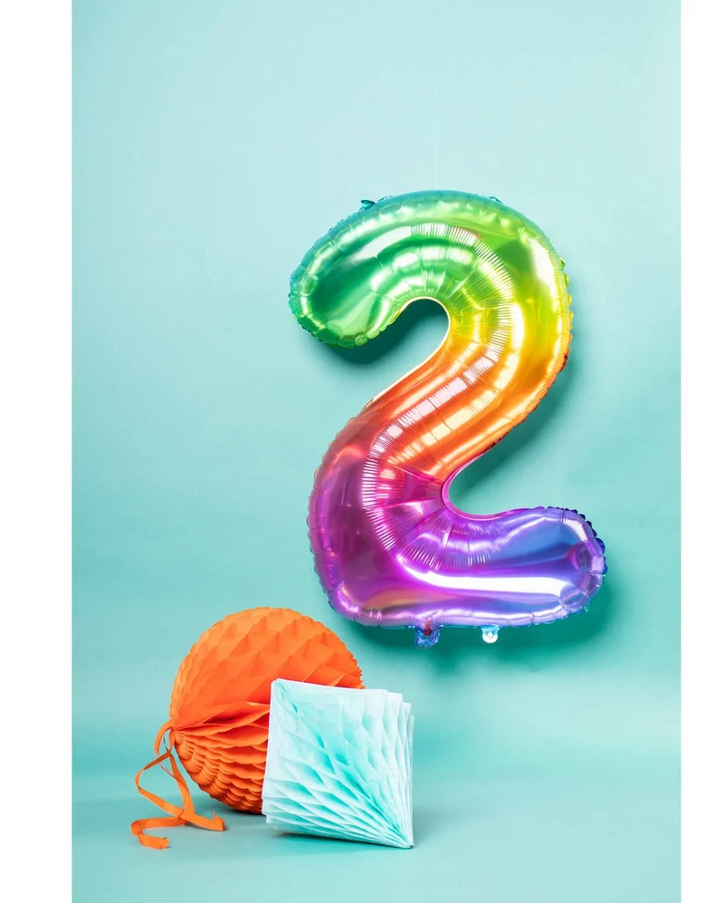 Folienballon Zahl 2 Regenbogen