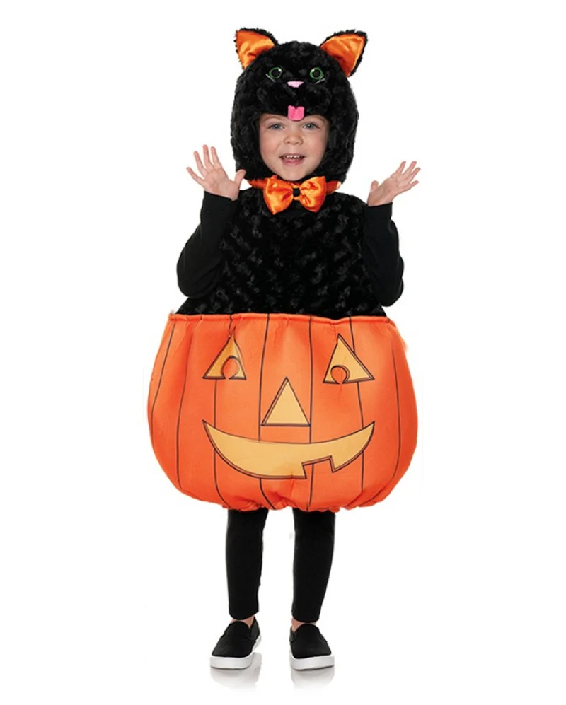 Halloween Katze mit Kürbis Kleinkinderkostüm