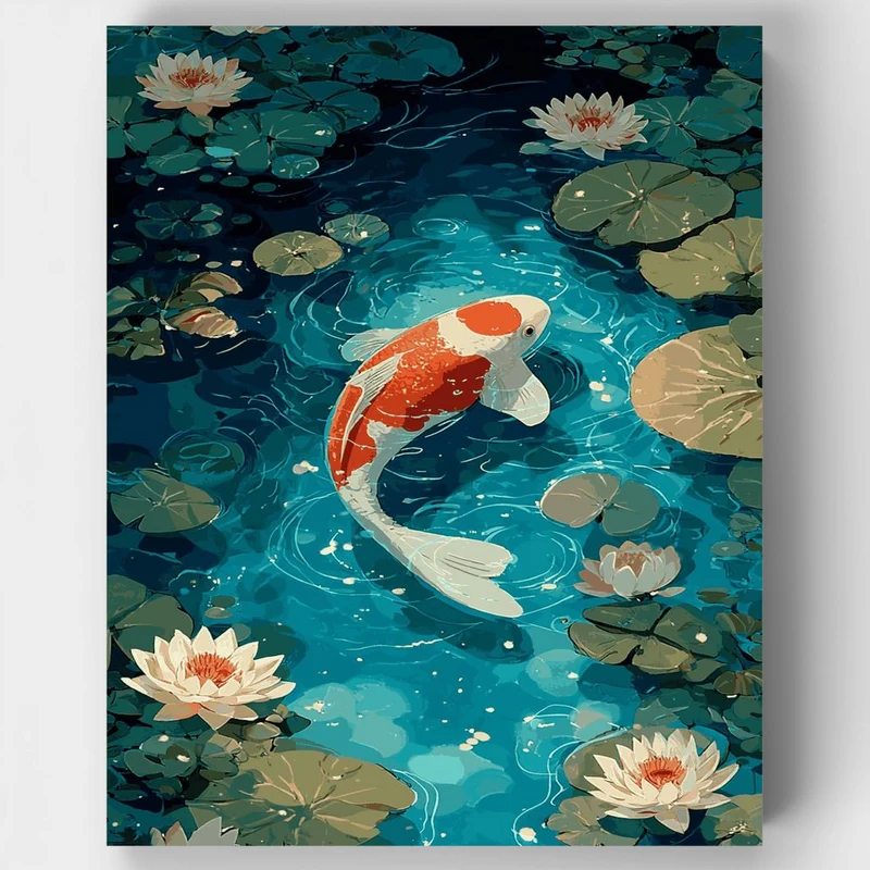 "Koi Lotus Drift Serenity" Paint by Numbers Kit