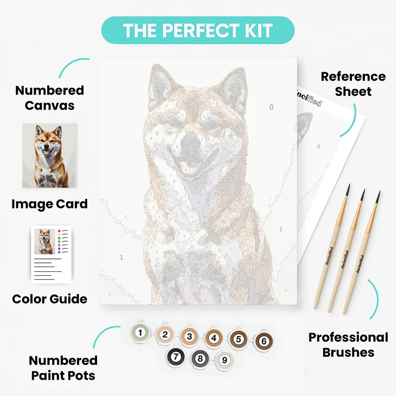 Smiling Shiba Inu Watercolor Portrait - Paint by Numbers Kit