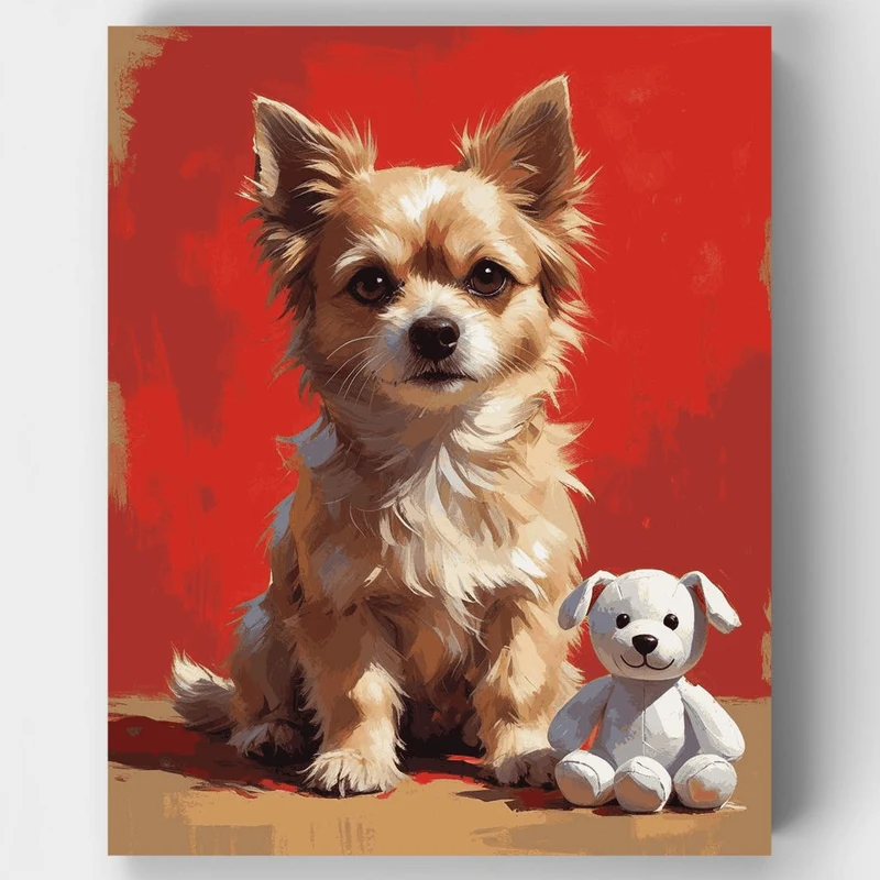 Adorable Yorkie with Teddy Bear - Paint by Numbers Kit