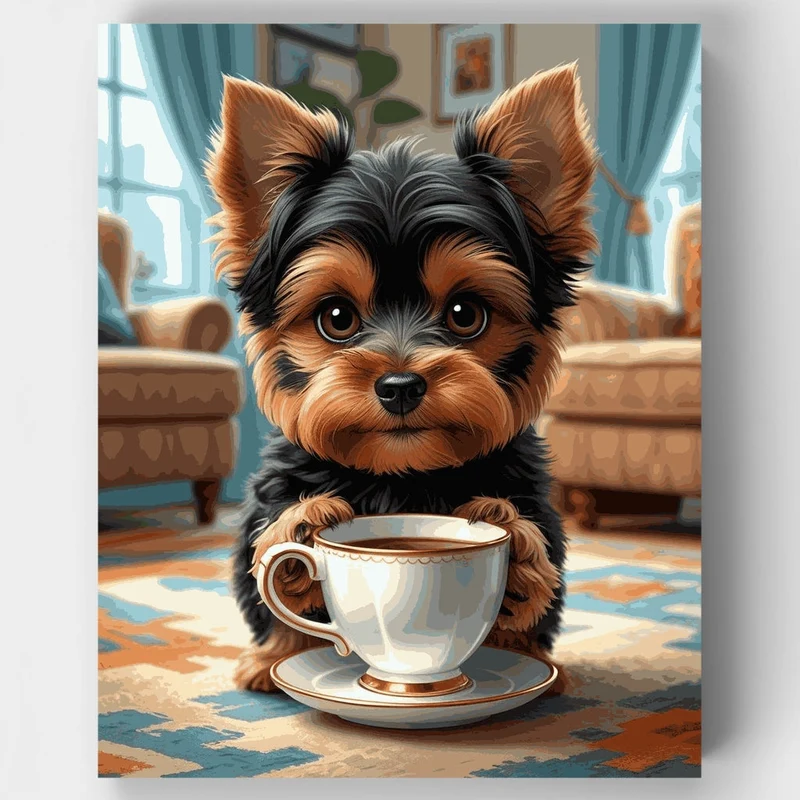 Adorable Yorkshire Terrier with Tea Cup - Paint by Numbers Kit