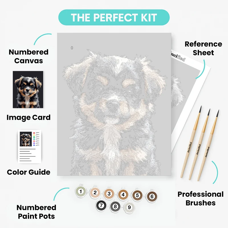 Fluffy Yorkshire Terrier Puppy Portrait - Paint by Numbers Kit