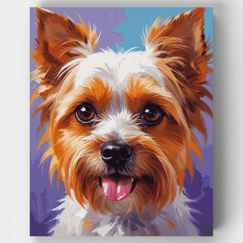 Expressive Yorkie with Vibrant Purple Background - Paint by Numbers Kit